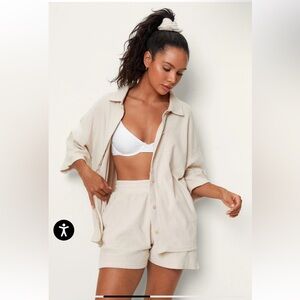 NWT Nasty Gal Towelling Shirt and Shorts 3 Piece Cover Up Set
